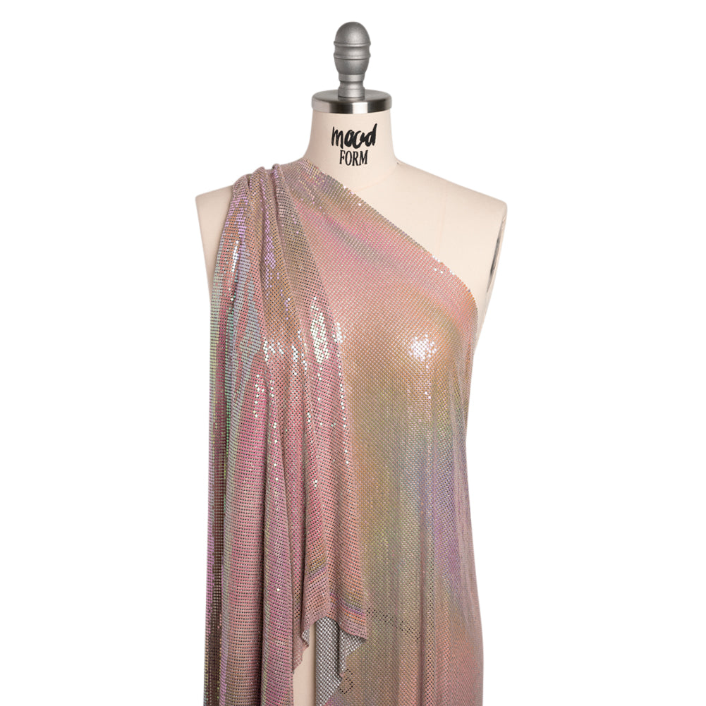 Aluminum Chainmail Fabric Panel, 3mm - Rose Pink and Beige Oil Slick - Joan Collection - Drape