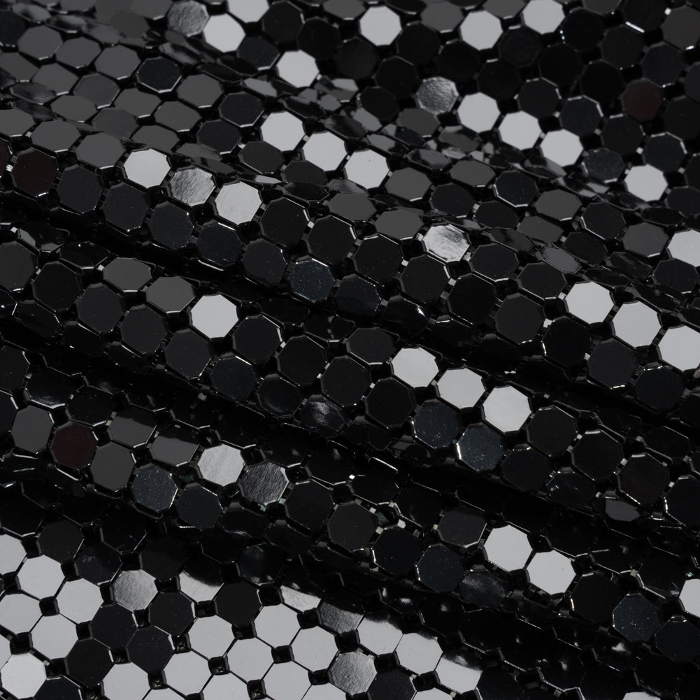 Aluminum Chainmail Fabric, 8mm Tubular - Black - Joan Collection - Folded