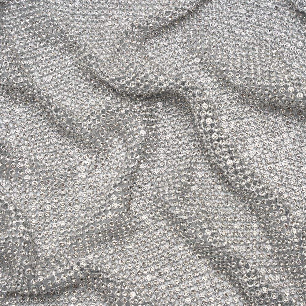 Rhinestone Aluminum Chainmail Fabric Panel, 3mm - Silver and Crystal - Astraia Collection