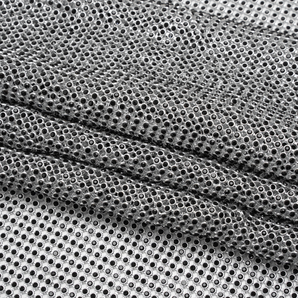 Rhinestone Aluminum Chainmail Fabric Panel, 3mm - Silver and Jet Black - Astraia Collection - Folded