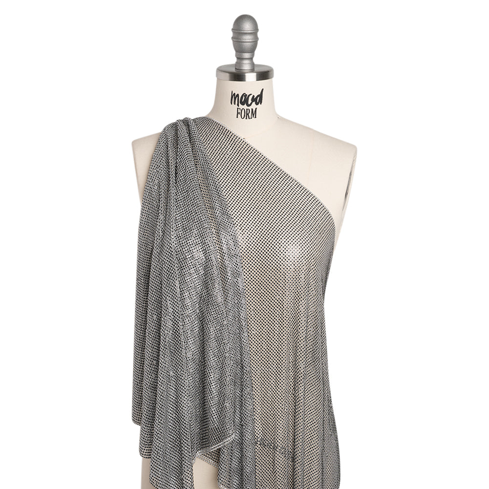 Rhinestone Aluminum Chainmail Fabric Panel, 3mm - Silver and Jet Black - Astraia Collection - Drape