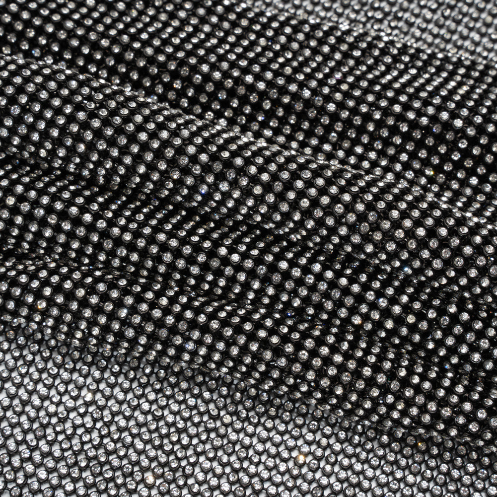 Rhinestone Aluminum Chainmail Fabric Panel, 3mm - Black and Crystal - Astraia Collection - Folded