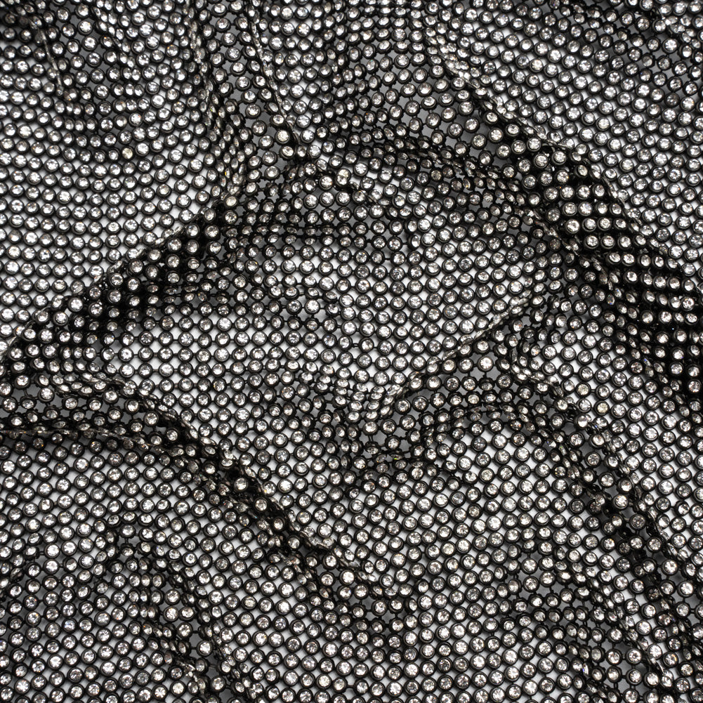 Rhinestone Aluminum Chainmail Fabric Panel, 3mm - Black and Crystal - Astraia Collection