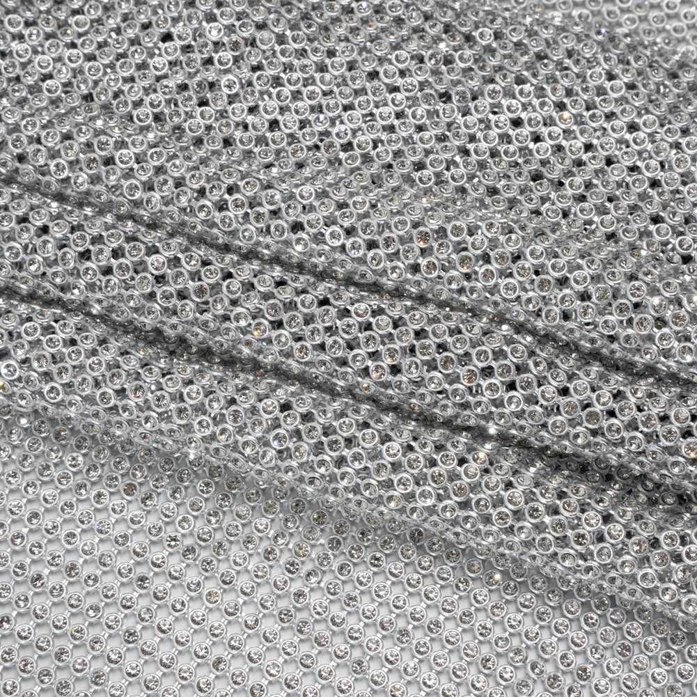 Panel de malla metálica de aluminio con pedrería, 4 mm - Plata y cristal - Colección Astraia