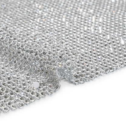 Panel de malla metálica de aluminio con pedrería, 4 mm - Plata y cristal - Colección Astraia