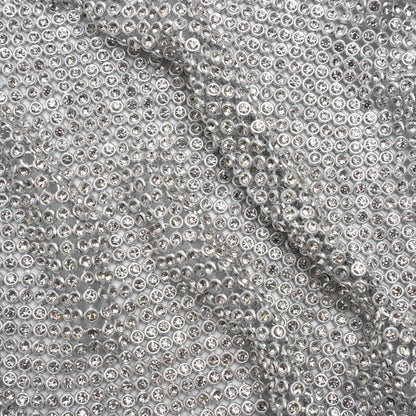 Rhinestone Aluminum Chainmail Fabric Panel, 4mm - Silver and Crystal - Astraia Collection