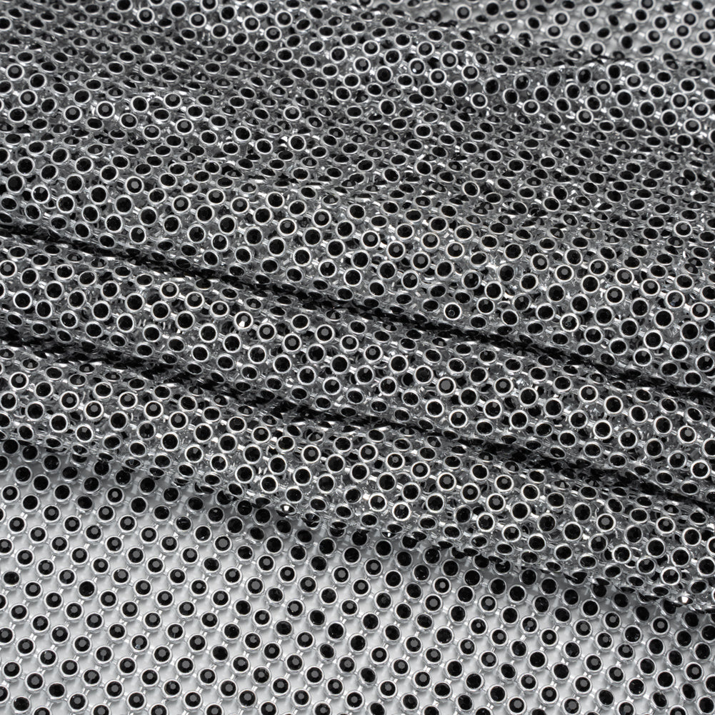 Rhinestone Aluminum Chainmail Fabric Panel, 4mm - Silver and Jet Black- Astraia Collection - Folded