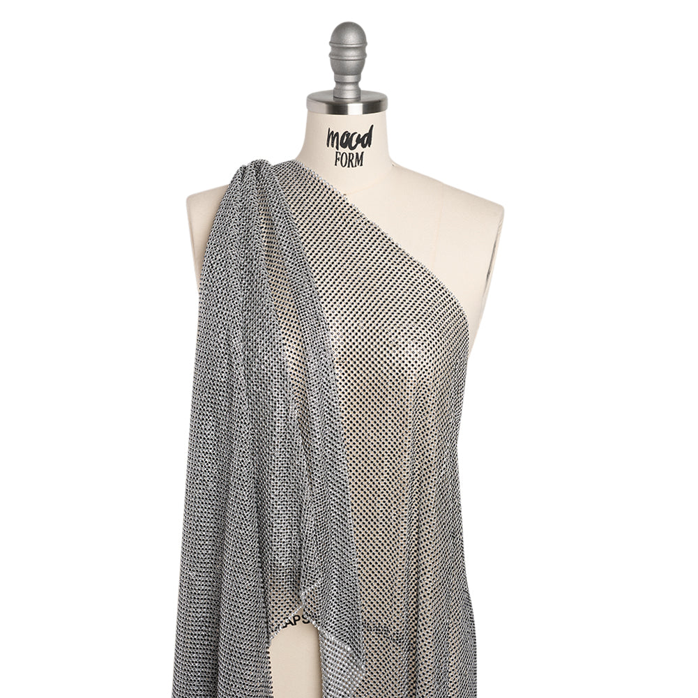 Rhinestone Aluminum Chainmail Fabric Panel, 4mm - Silver and Jet Black- Astraia Collection - Drape