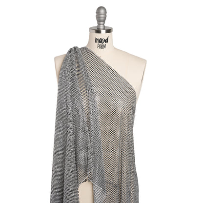 Rhinestone Aluminum Chainmail Fabric Panel, 4mm - Silver and Jet Black- Astraia Collection