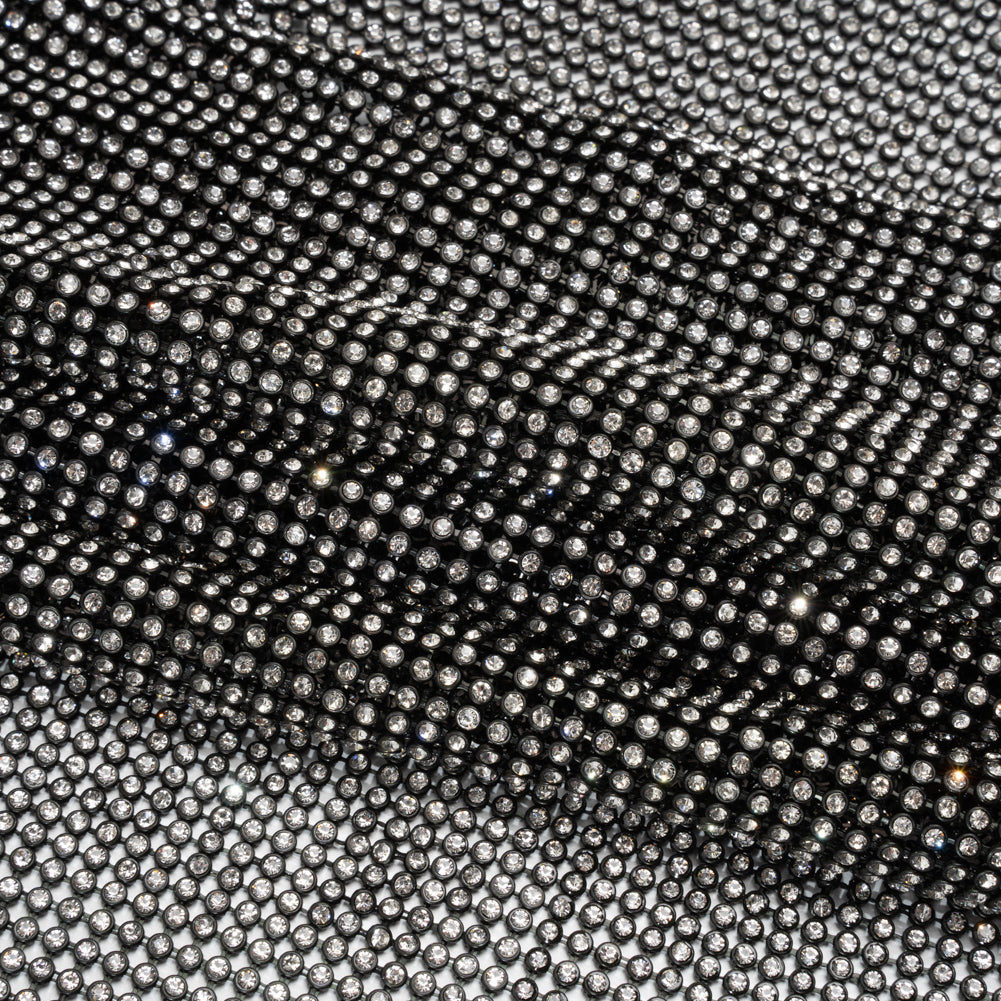 Rhinestone Aluminum Chainmail Fabric Panel, 4mm - Black and Crystal - Astraia Collection - Folded