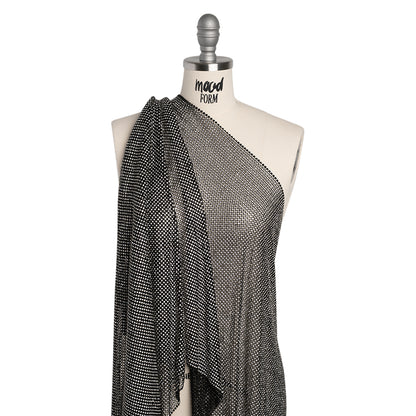 Rhinestone Aluminum Chainmail Fabric Panel, 4mm - Black and Crystal - Astraia Collection