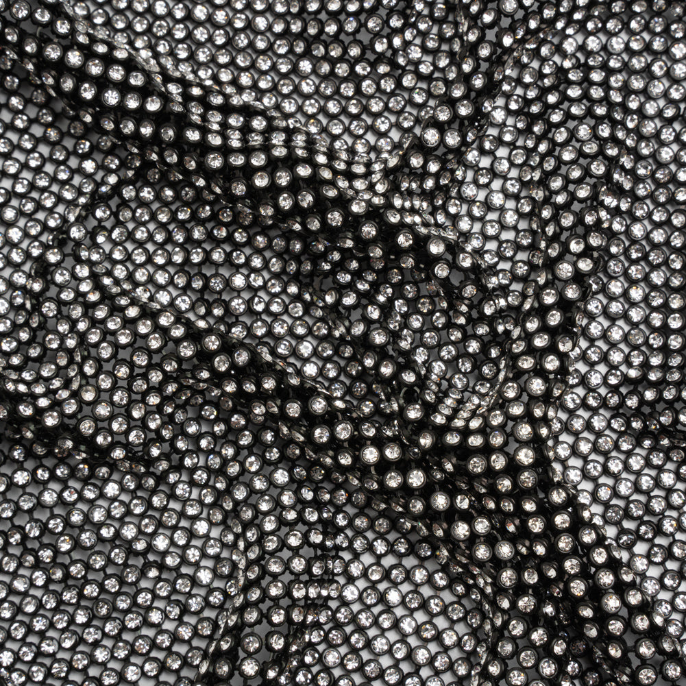Rhinestone Aluminum Chainmail Fabric Panel, 4mm - Black and Crystal - Astraia Collection