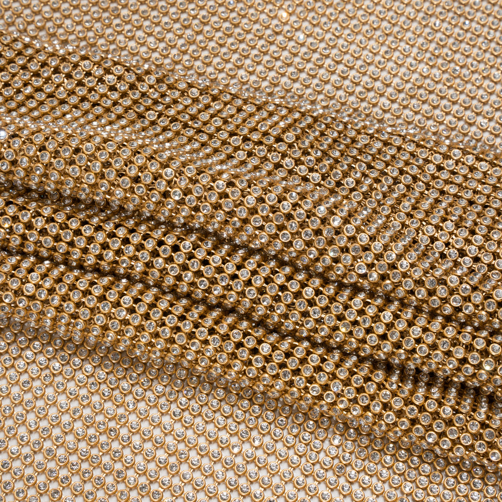 Rhinestone Aluminum Chainmail Fabric Panel, 4mm - Gold and Crystal - Astraia Collection - Folded