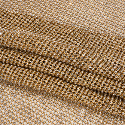 Rhinestone Aluminum Chainmail Fabric Panel, 4mm - Gold and Crystal - Astraia Collection