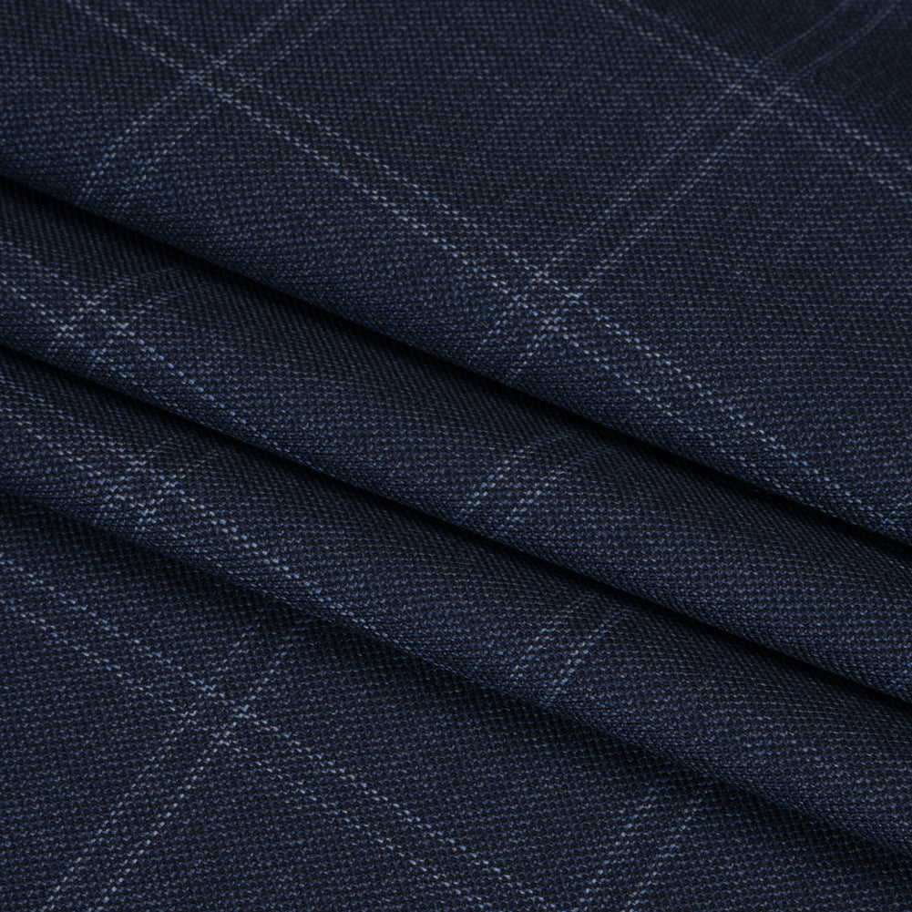 Super 120 Wool Suiting Made in Italy - Blue and White Windowpane Check - Deadstock