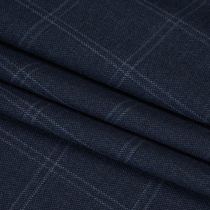 Super 120 Wool Suiting Made in Italy - Blue and White Windowpane Check - Deadstock