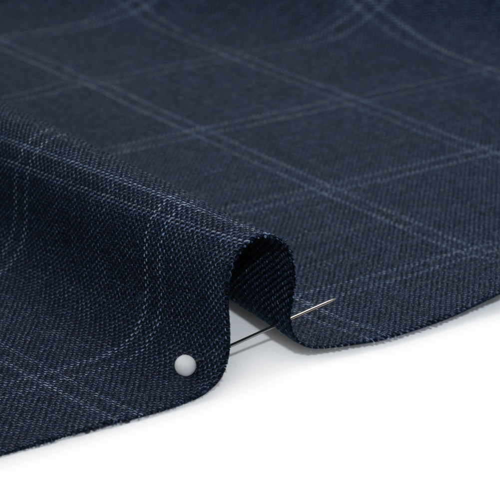 Super 120 Wool Suiting Made in Italy - Blue and White Windowpane Check - Deadstock