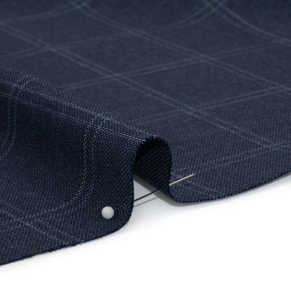 Super 120 Wool Suiting Made in Italy - Blue and White Windowpane Check - Deadstock
