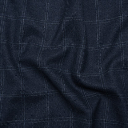 Super 120 Wool Suiting Made in Italy - Blue and White Windowpane Check - Deadstock