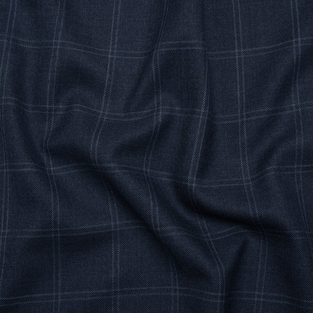 Super 120 Wool Suiting Made in Italy - Blue and White Windowpane Check - Deadstock