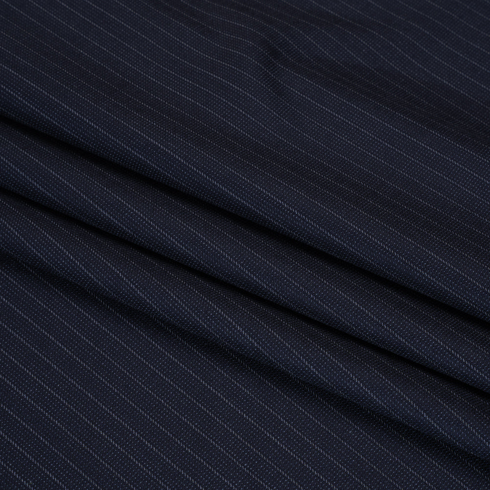 Super 150 Wool Suiting Made in Italy - Blue and White Pinstripes - Deadstock