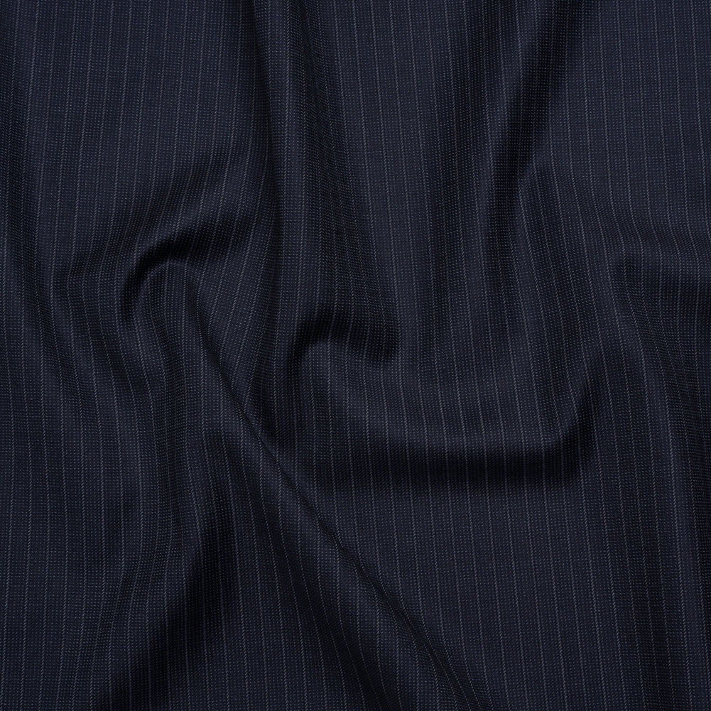 Super 150 Wool Suiting Made in Italy - Blue and White Pinstripes - Deadstock