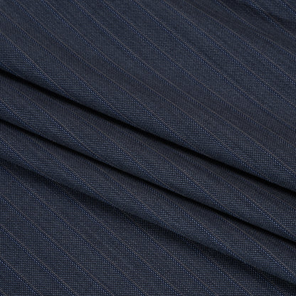 Super 150 Wool Suiting Made in Italy - Blue, Gray and White Shadow Stripes- Deadstock