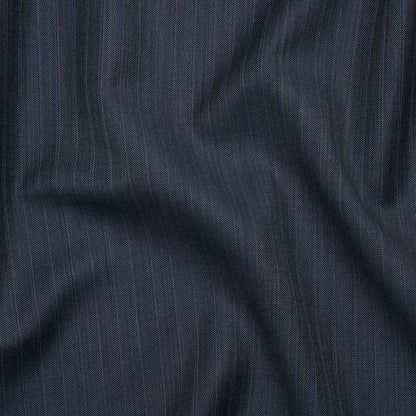 Super 150 Wool Suiting Made in Italy - Blue, Gray and White Shadow Stripes- Deadstock