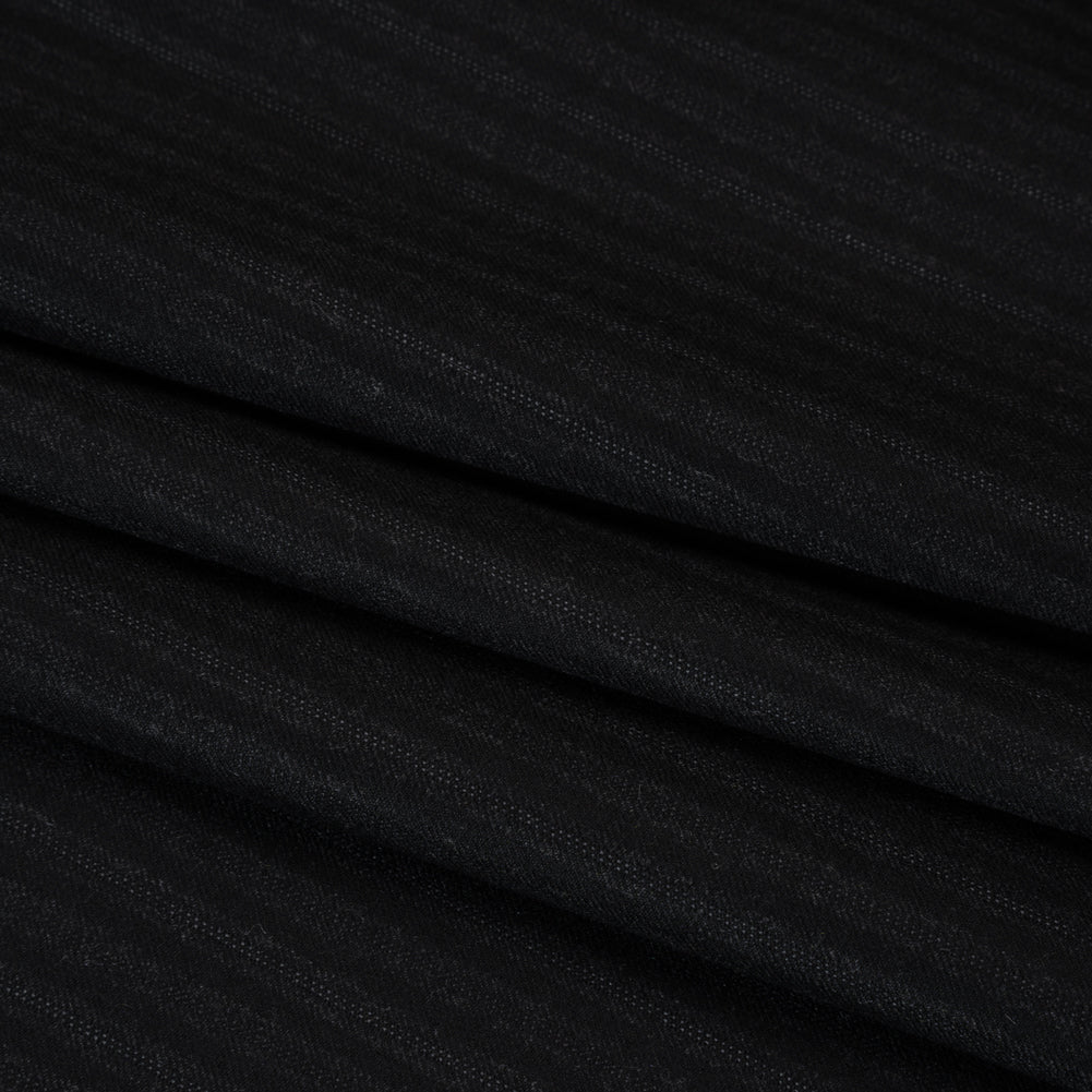 Super 130 Wool Suiting Made in Italy - Black and Charcoal Ticking Stripes - Deadstock
