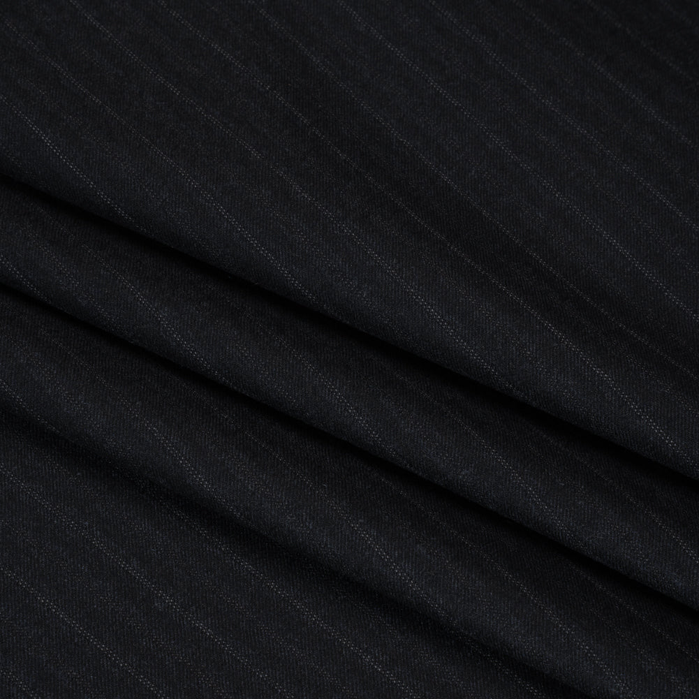 Super 130 Wool Suiting Made in Italy - Navy, Black and White Pinstripes - Deadstock - Folded