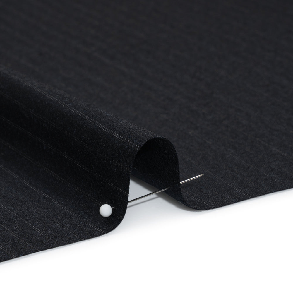 Super 130 Wool Suiting Made in Italy - Navy, Black and White Pinstripes - Deadstock - Detail