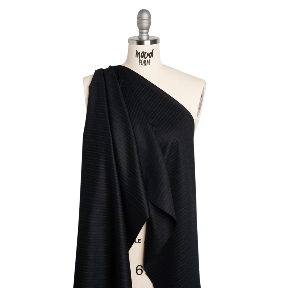 Super 130 Wool Suiting Made in Italy - Navy, Black and White Pinstripes - Deadstock - Drape