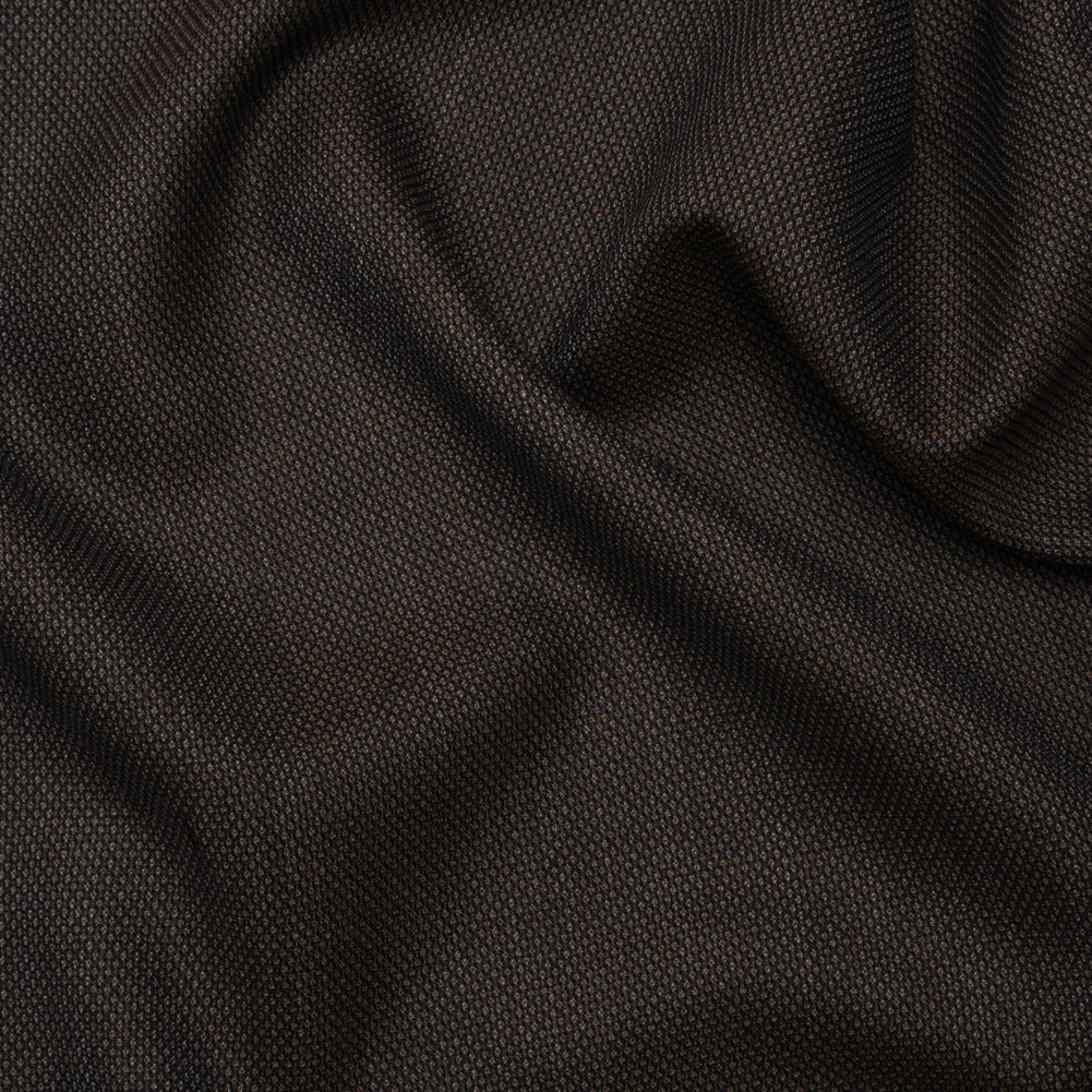 Super 130 Wool Dobby Suiting Made in Italy - Black and Brown Birdseyes - Deadstock