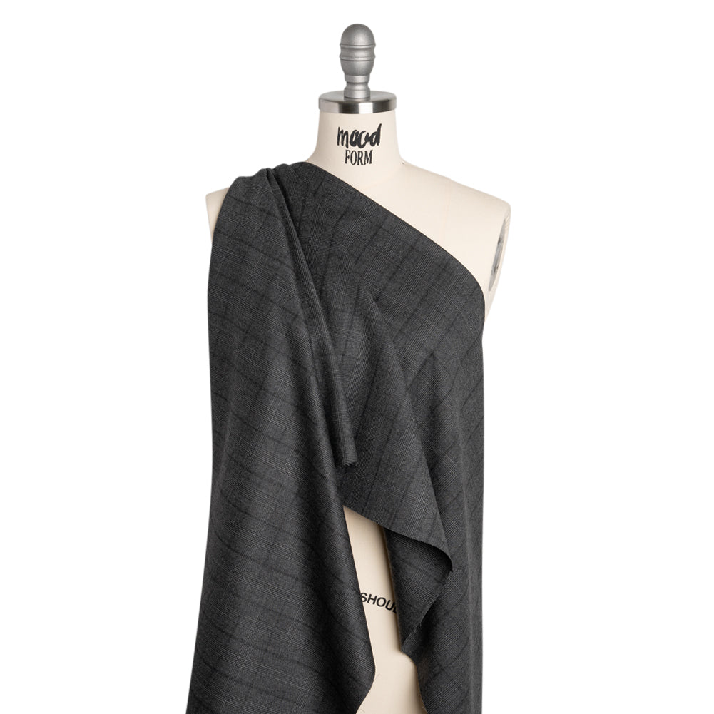 Super 130 Wool Suiting Made in Italy - Black and Gray Glen Plaid - Deadstock