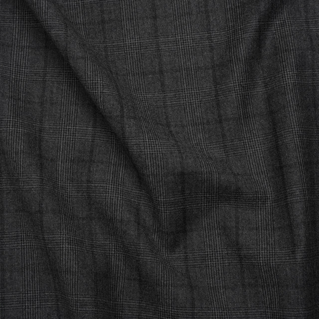 Super 130 Wool Suiting Made in Italy - Black and Gray Glen Plaid - Deadstock