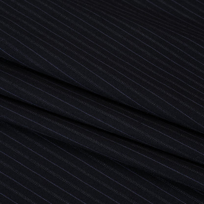 Super 130 Wool Twill Suiting Made in Italy - Navy and Baby Blue Stripes - Deadstock