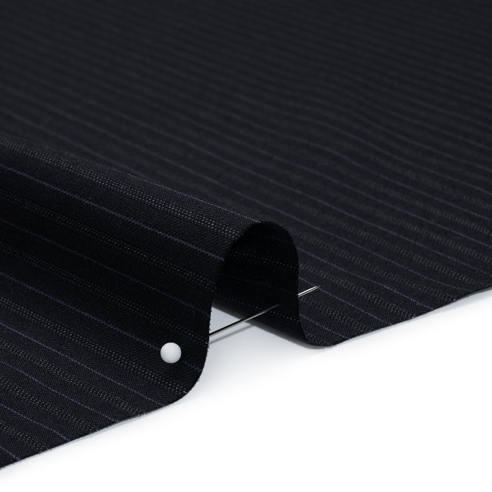 Super 130 Wool Twill Suiting Made in Italy - Navy and Baby Blue Stripes - Deadstock