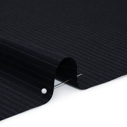 Super 130 Wool Twill Suiting Made in Italy - Navy and Baby Blue Stripes - Deadstock