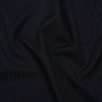 Super 130 Wool Twill Suiting Made in Italy - Navy and Baby Blue Stripes - Deadstock