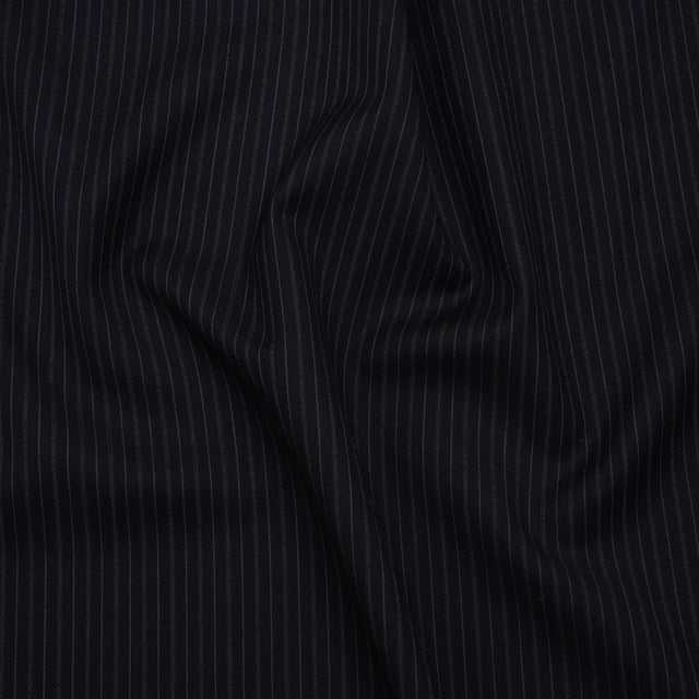 Super 130 Wool Twill Suiting Made in Italy - Navy and Baby Blue Stripes - Deadstock