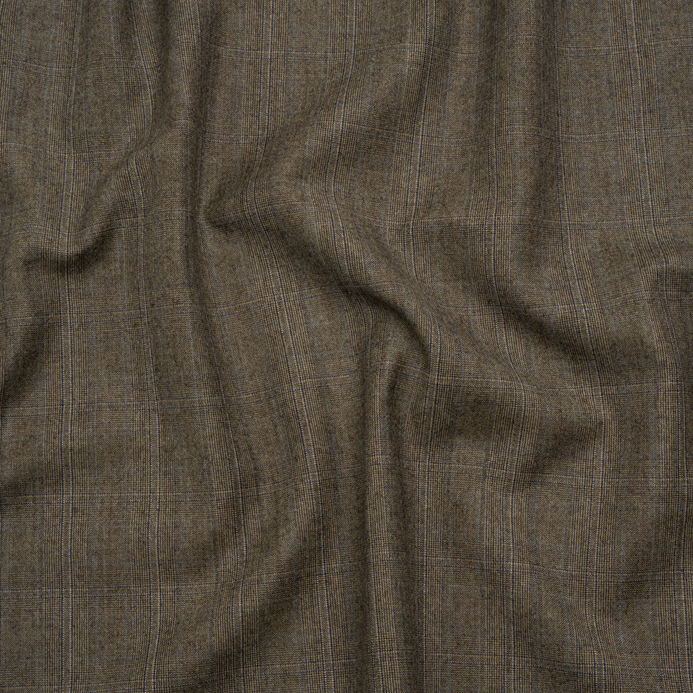 Super 130 Wool Twill Suiting Made in Italy - Beige and Brown Plaid - Deadstock