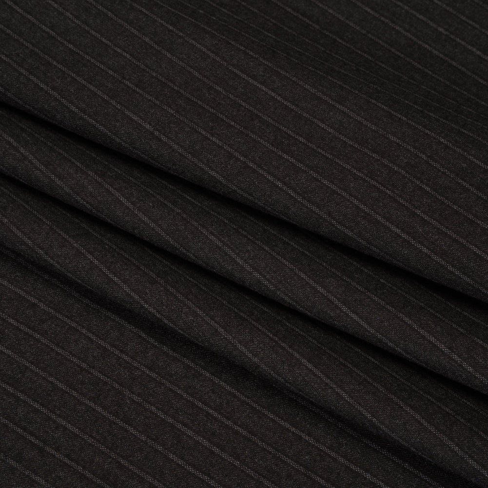 Super 130 Wool Twill Suiting Made in Italy - Brown and Gray Stripes - Deadstock - Folded