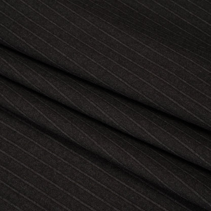 Super 130 Wool Twill Suiting Made in Italy - Brown and Gray Stripes - Deadstock