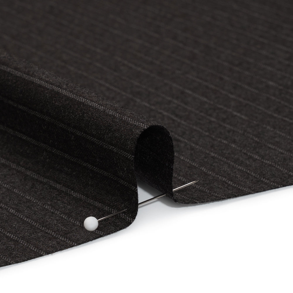 Super 130 Wool Twill Suiting Made in Italy - Brown and Gray Stripes - Deadstock - Detail