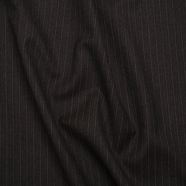 Super 130 Wool Twill Suiting Made in Italy - Brown and Gray Stripes - Deadstock
