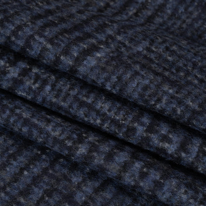 Alpaca and Wool Blend Felted Coating Made in Italy - Blue and Gray Tweedy Plaid - Deadstock