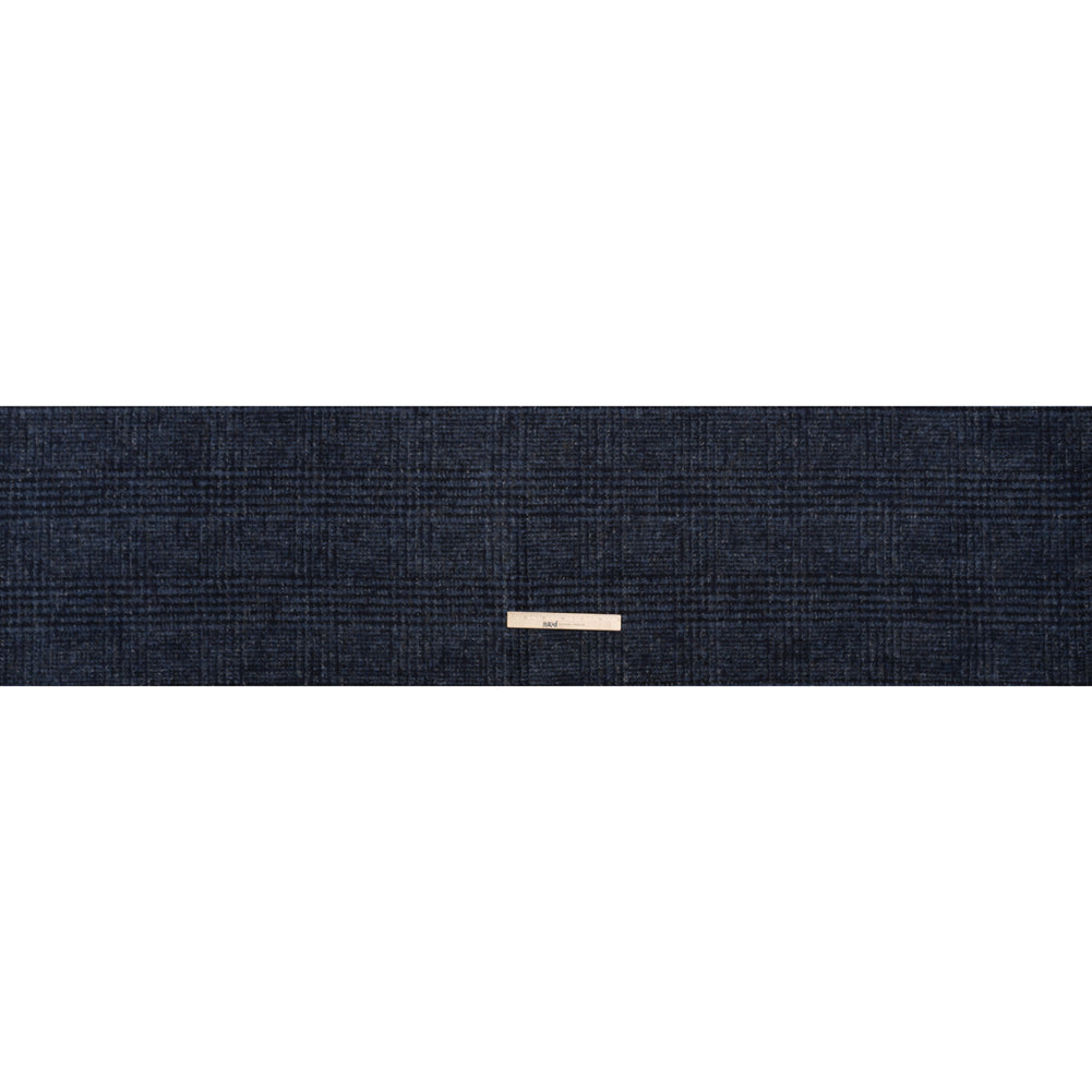 Alpaca and Wool Blend Felted Coating Made in Italy - Blue and Gray Tweedy Plaid - Deadstock