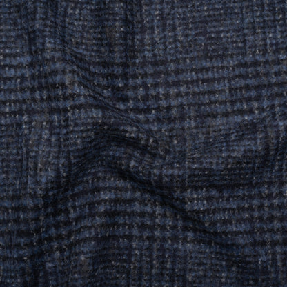 Alpaca and Wool Blend Felted Coating Made in Italy - Blue and Gray Tweedy Plaid - Deadstock