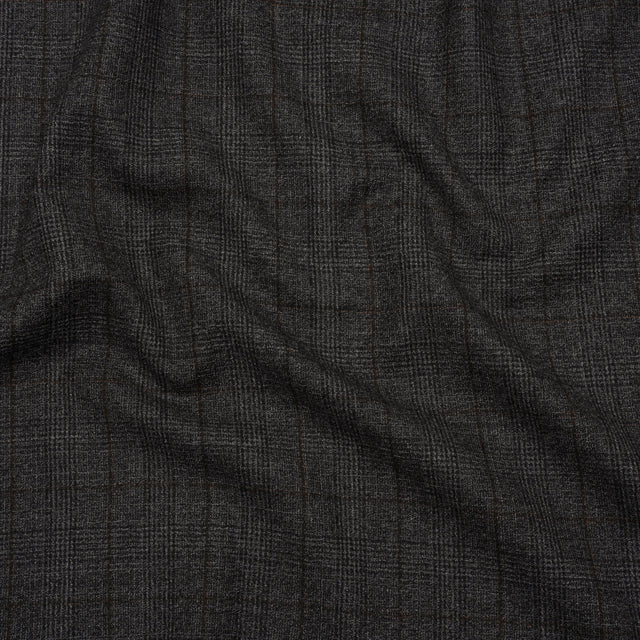 Super 130 Wool Suiting Made in Italy - Black, Gray and Brown Plaid - Deadstock
