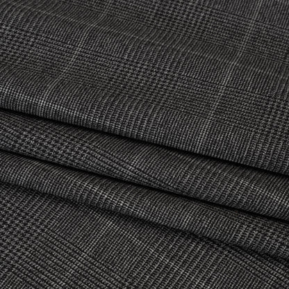 Super 130 Wool Suiting Made in Italy - Black and White Glen Plaid - Deadstock